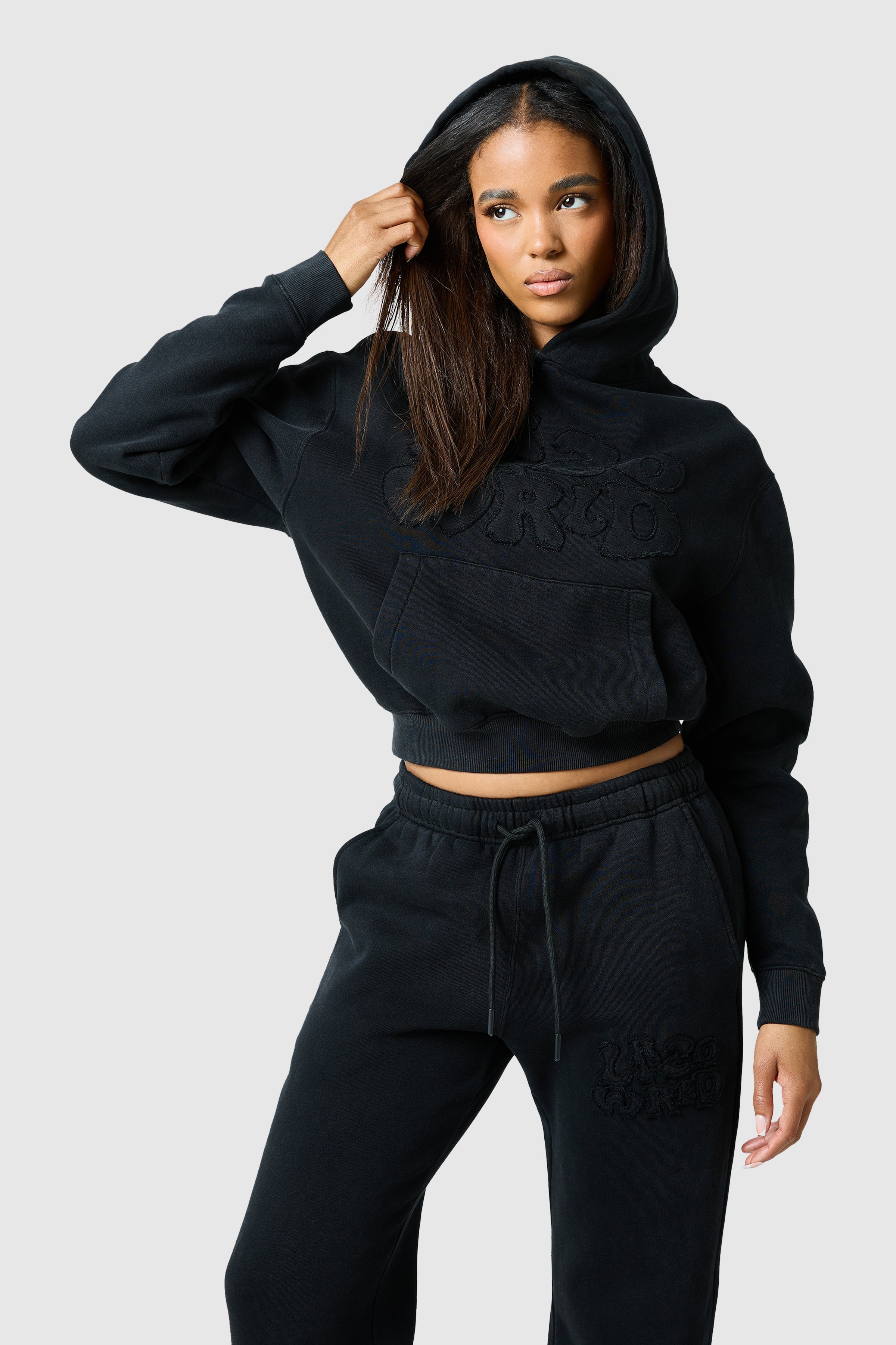 Womens Lrzo Wrld Applique Hood - Black