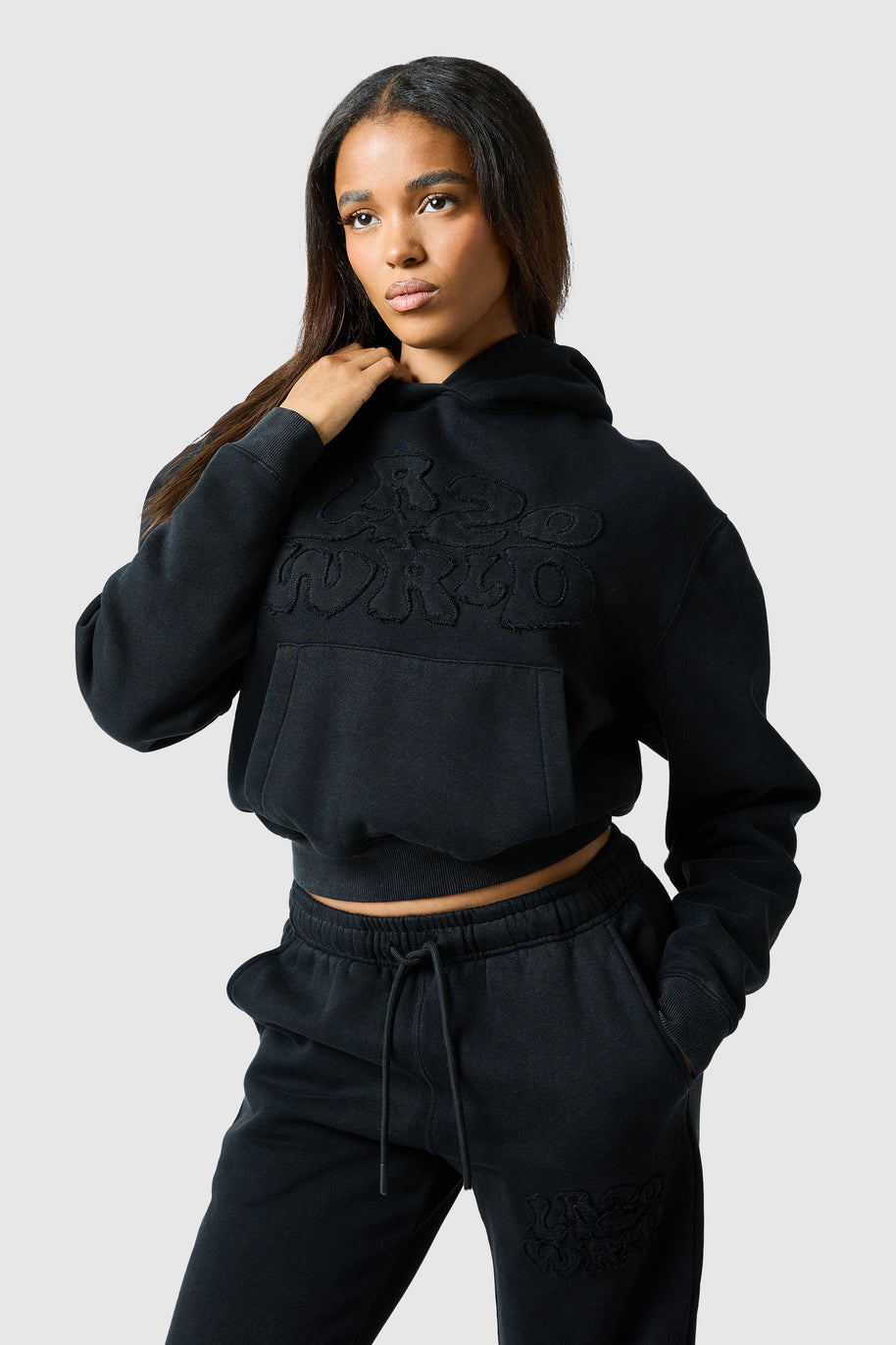 Womens Lrzo Wrld Applique Hood - Black