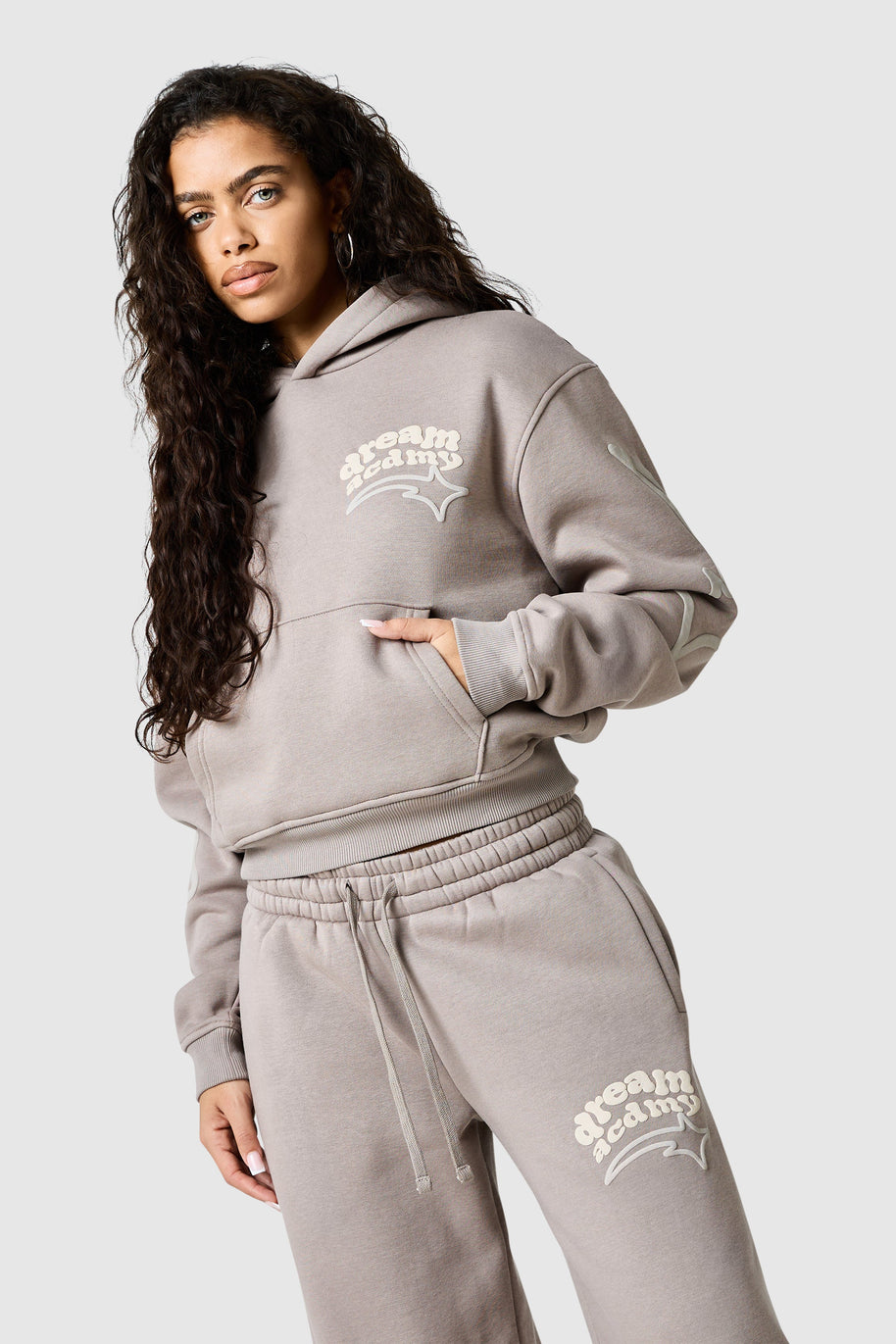 Womens Dream Acdmy Crop Hood - Soft Taupe