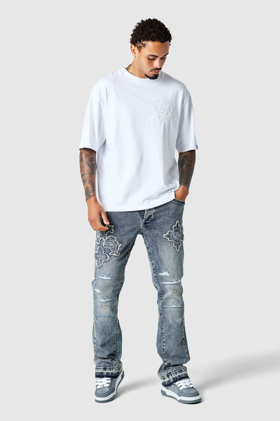 Icon Patch Flare Jean - Vintage Blue